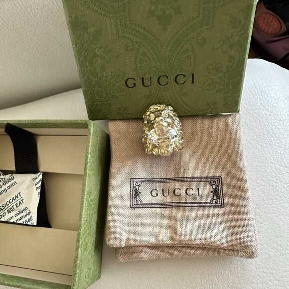 NEW Gucci Lion Ring White Crystal Size 13 IT 6.5 US - Picture 5 of 12